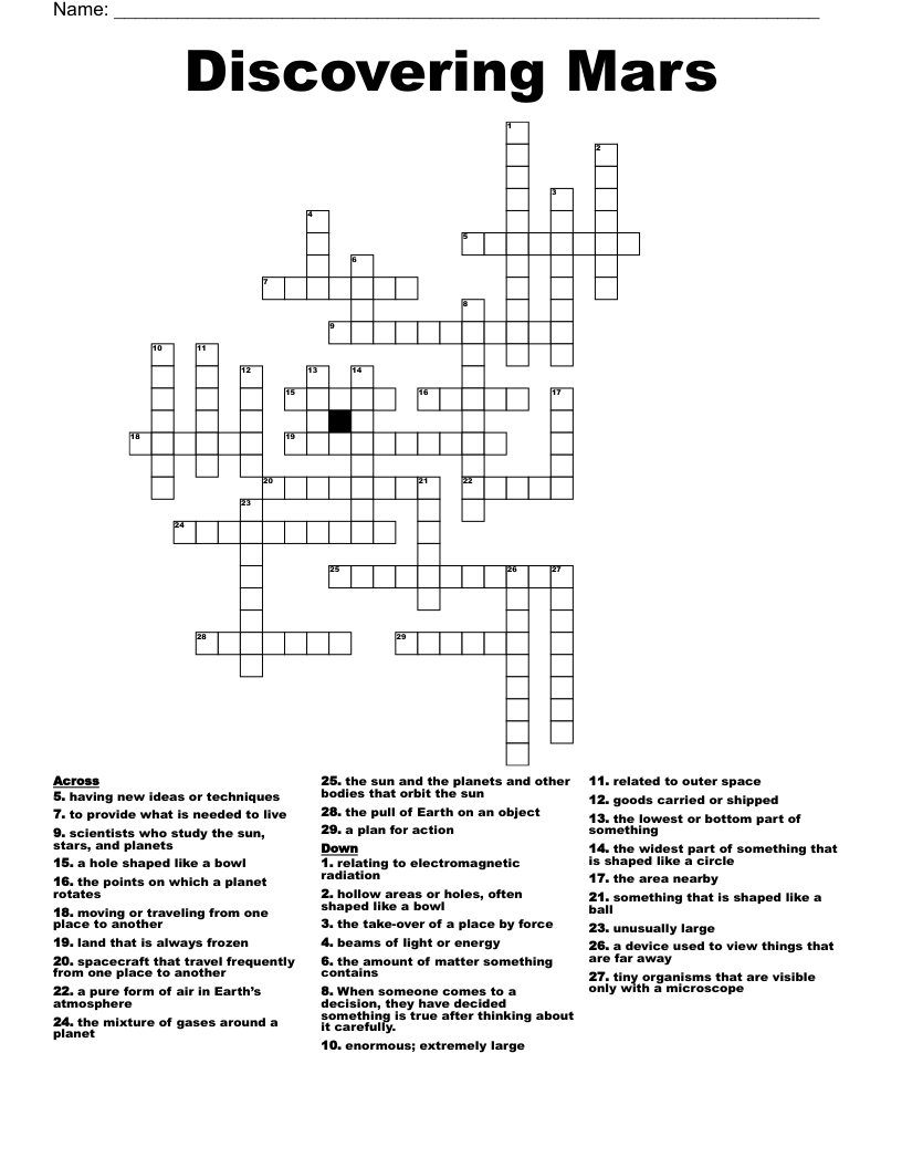 Discovering Mars Crossword
