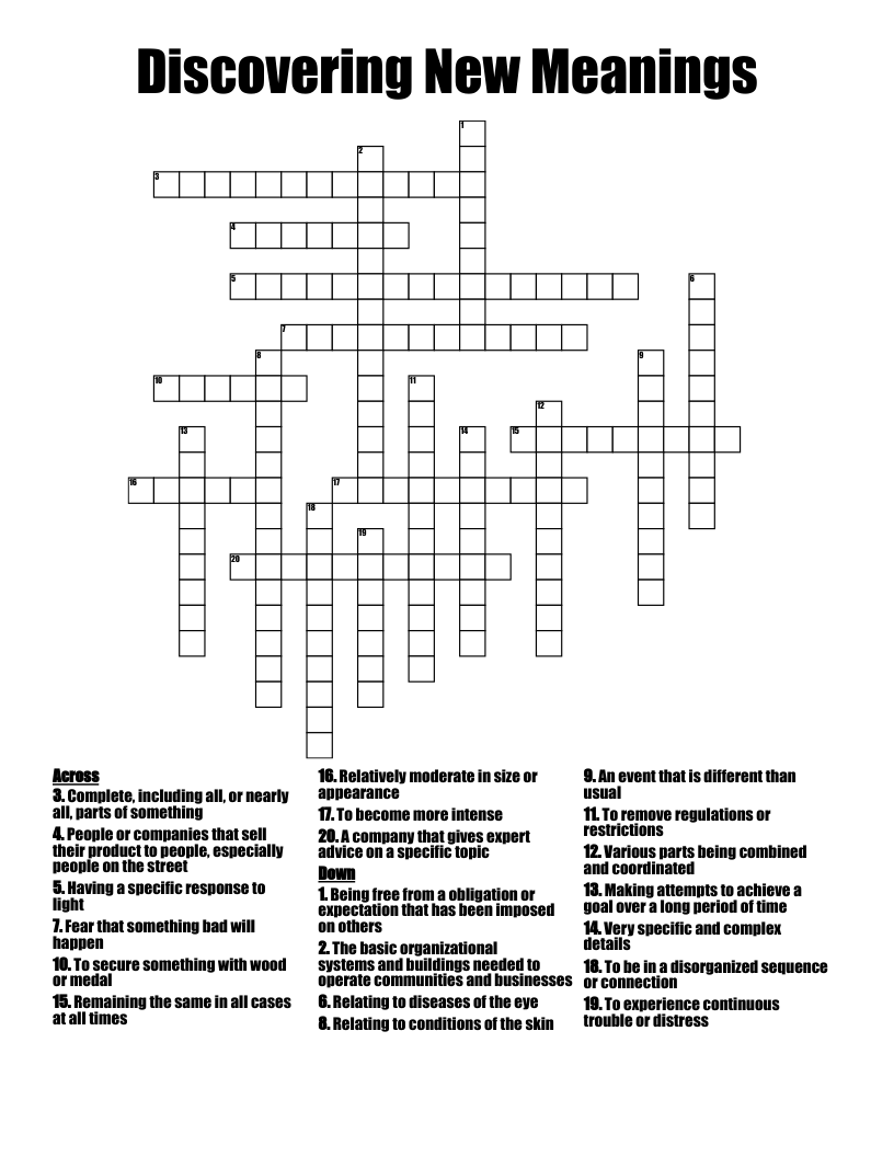 Discovering New Meanings Crossword