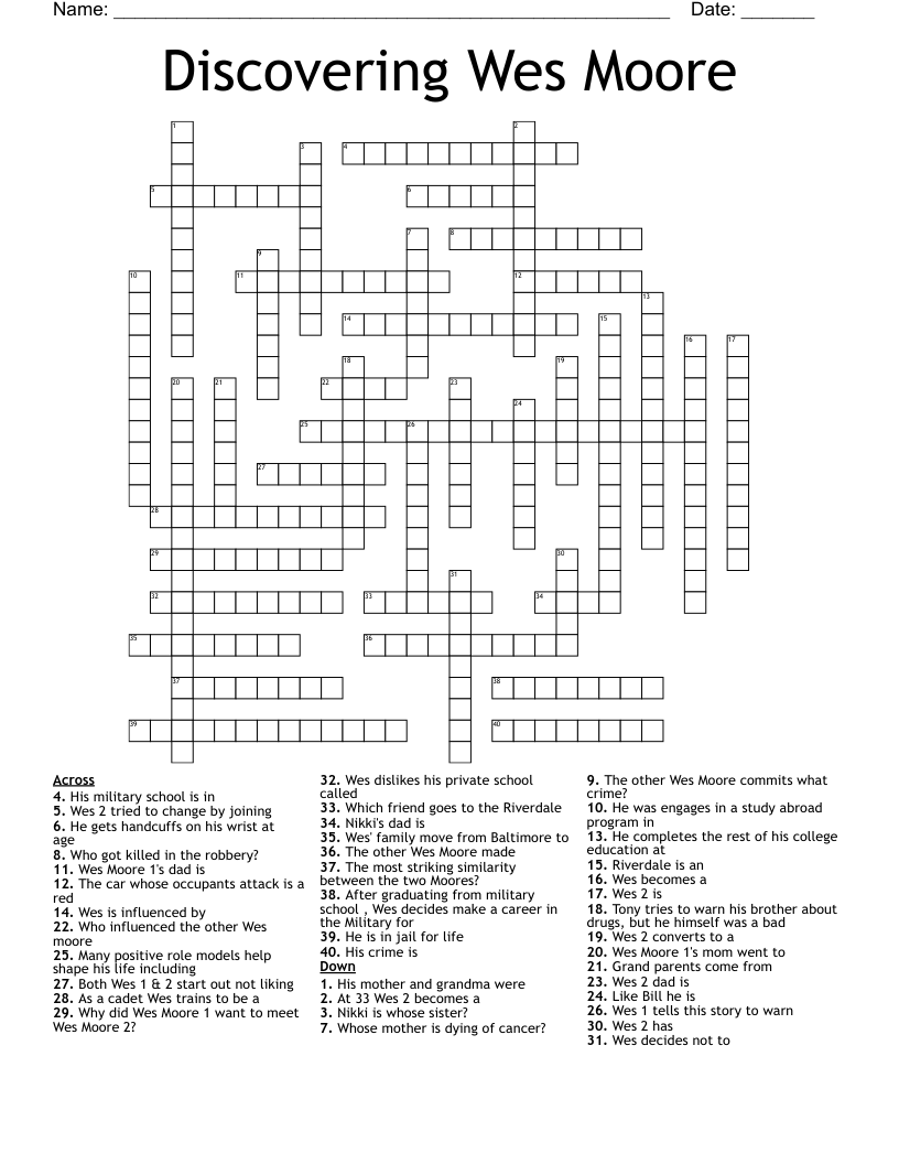 Discovering Wes Moore Crossword