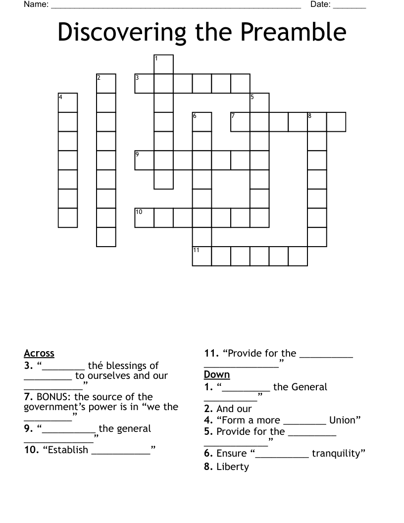 Discovering the Preamble  Crossword