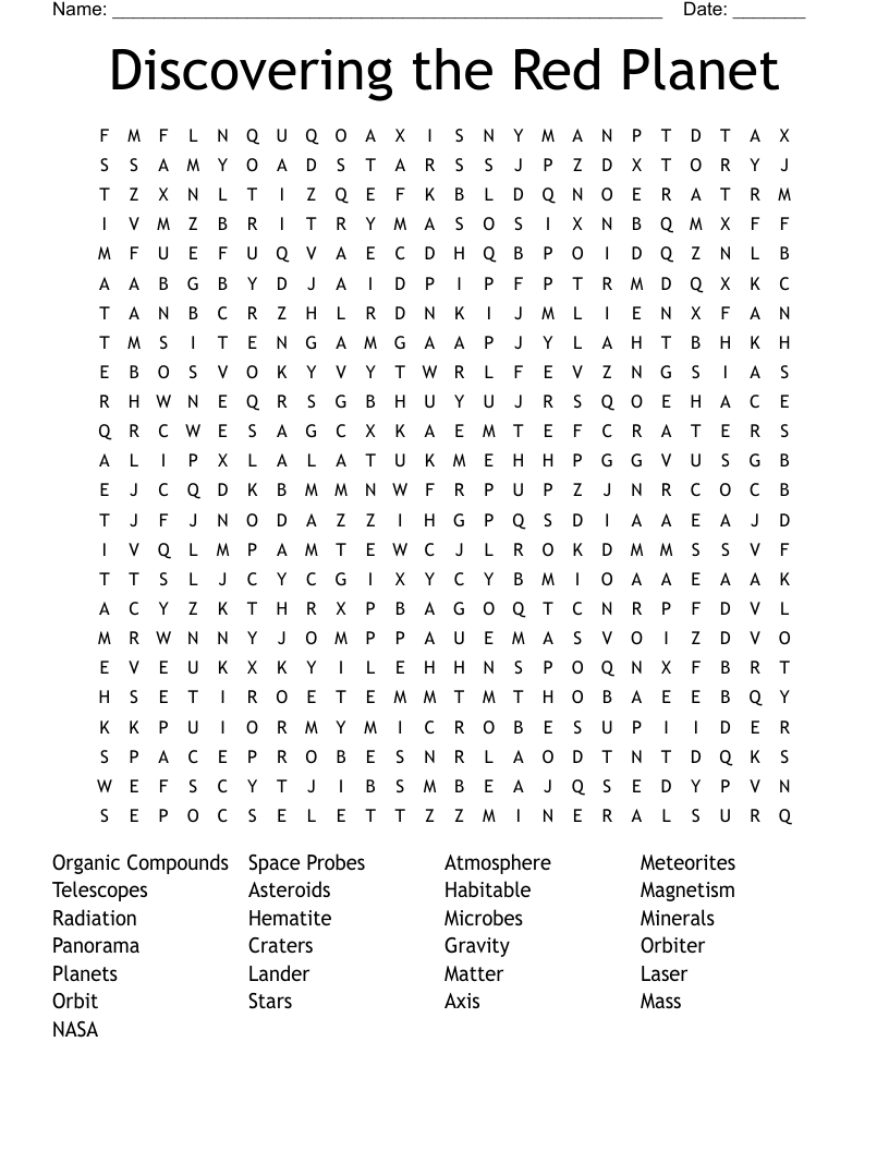 Discovering the Red Planet Word Search