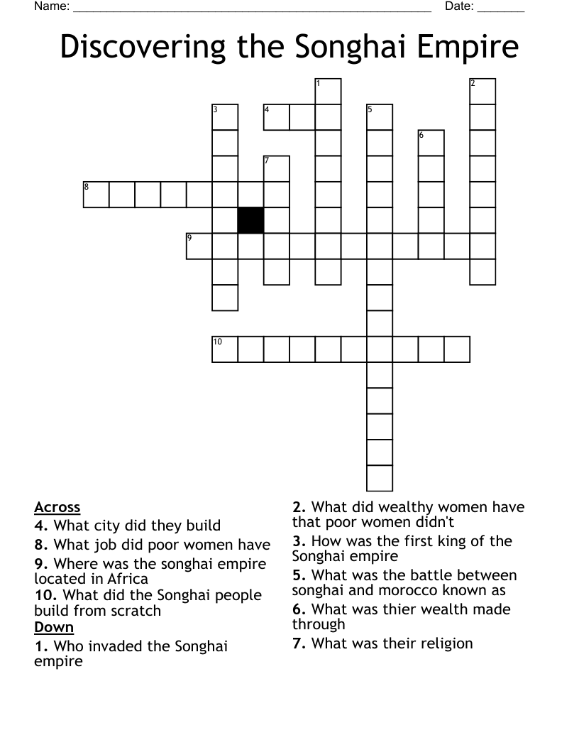 Discovering the Songhai Empire Crossword