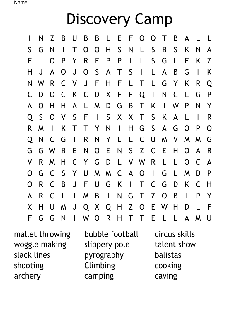 Discovery Camp  Word Search