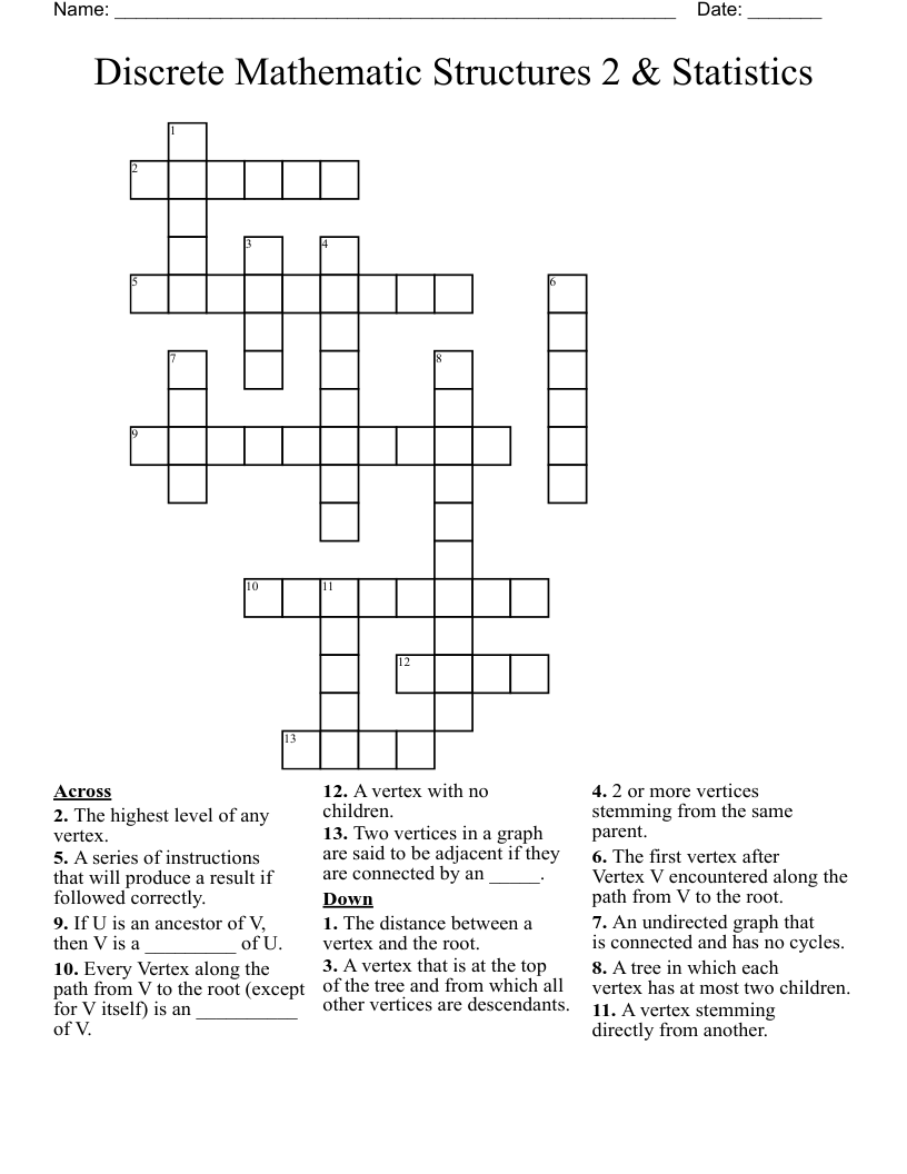 Discrete Mathematic Structures 2 & Statistics Crossword