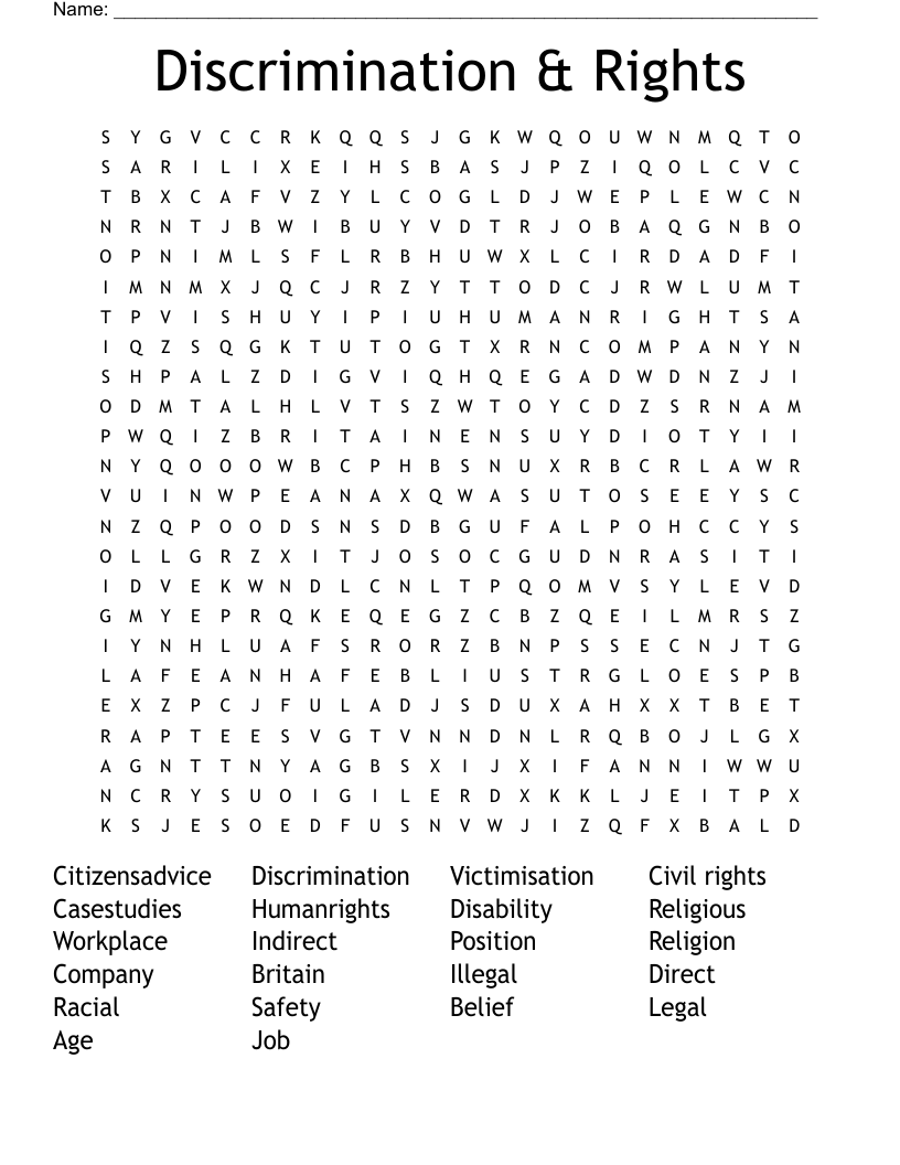 Discrimination & Rights  Word Search