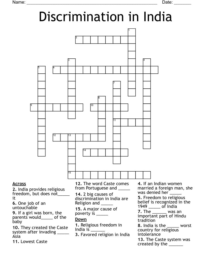 Discrimination in India Crossword