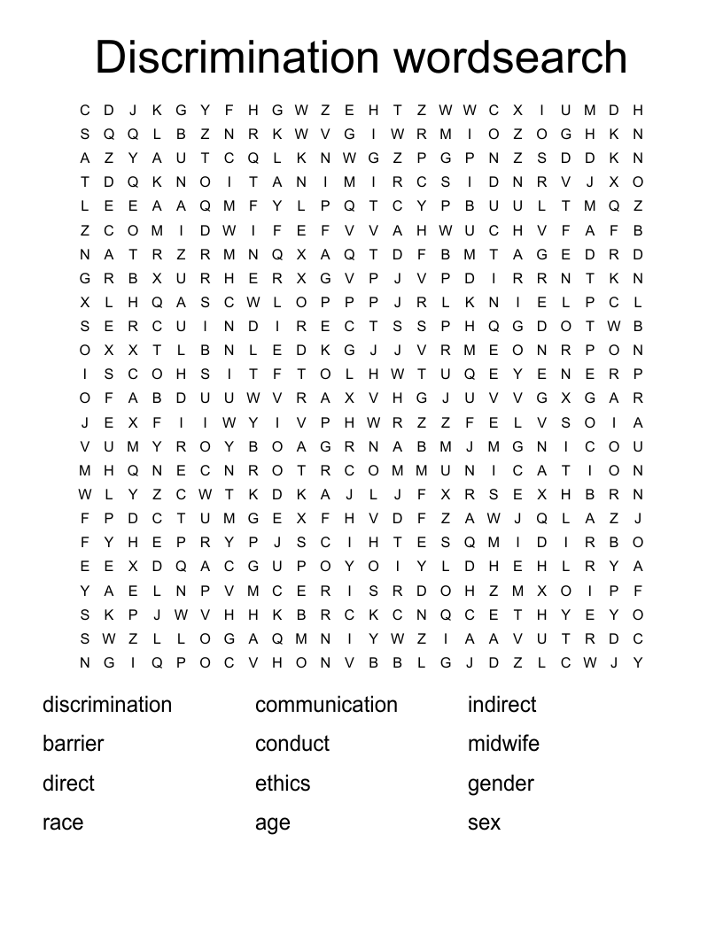Discrimination wordsearch 
