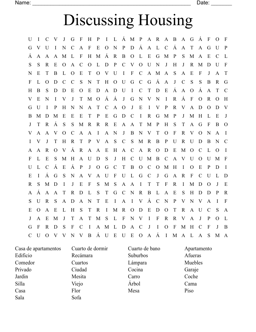 Discussing Housing Word Search