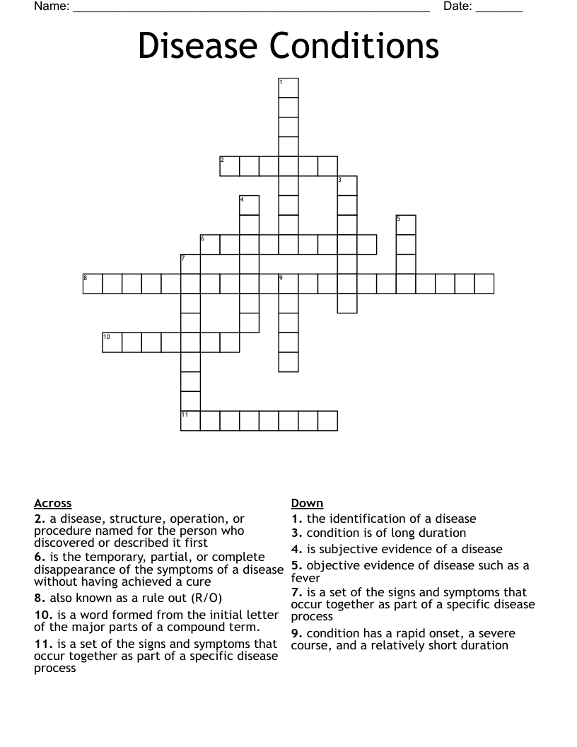 Disease Conditions Crossword