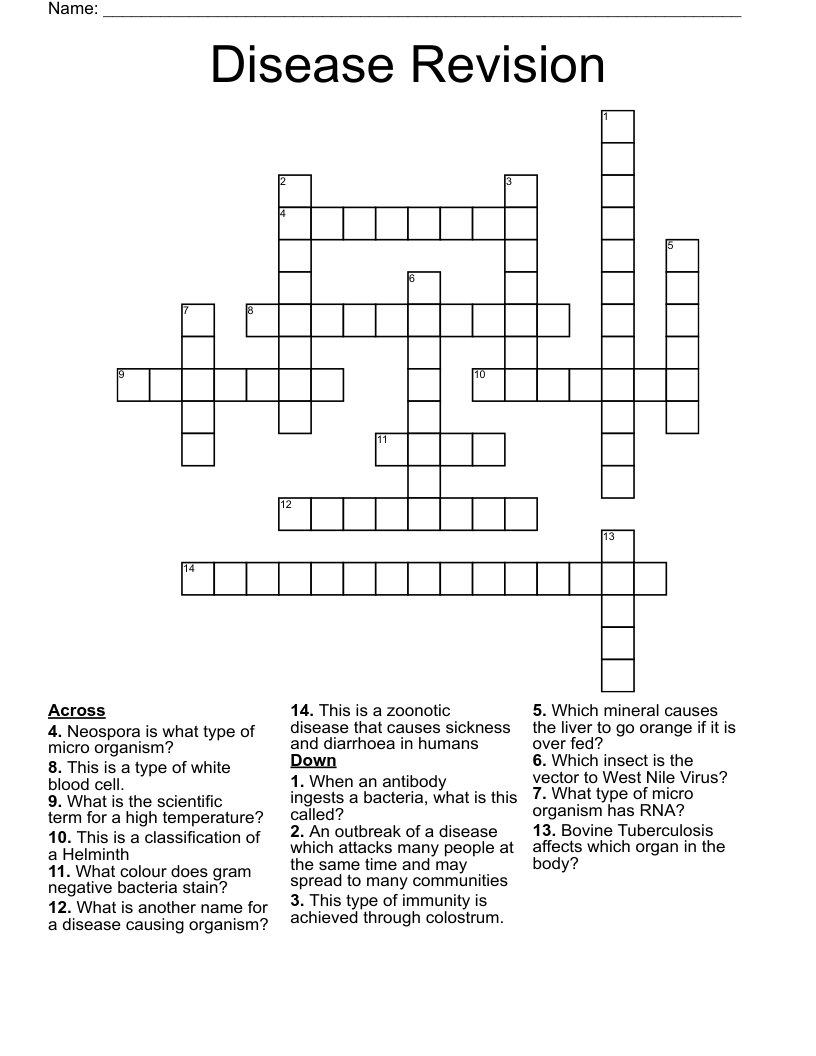 Disease Revision Crossword