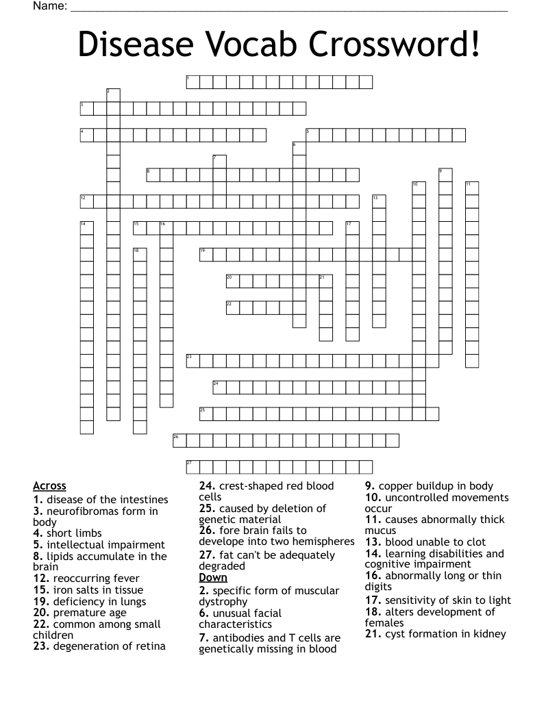 Disease Vocab Crossword!
