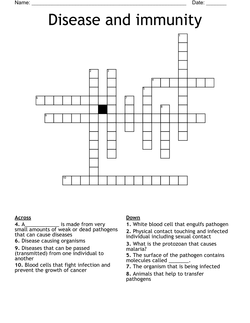 Disease and immunity Crossword