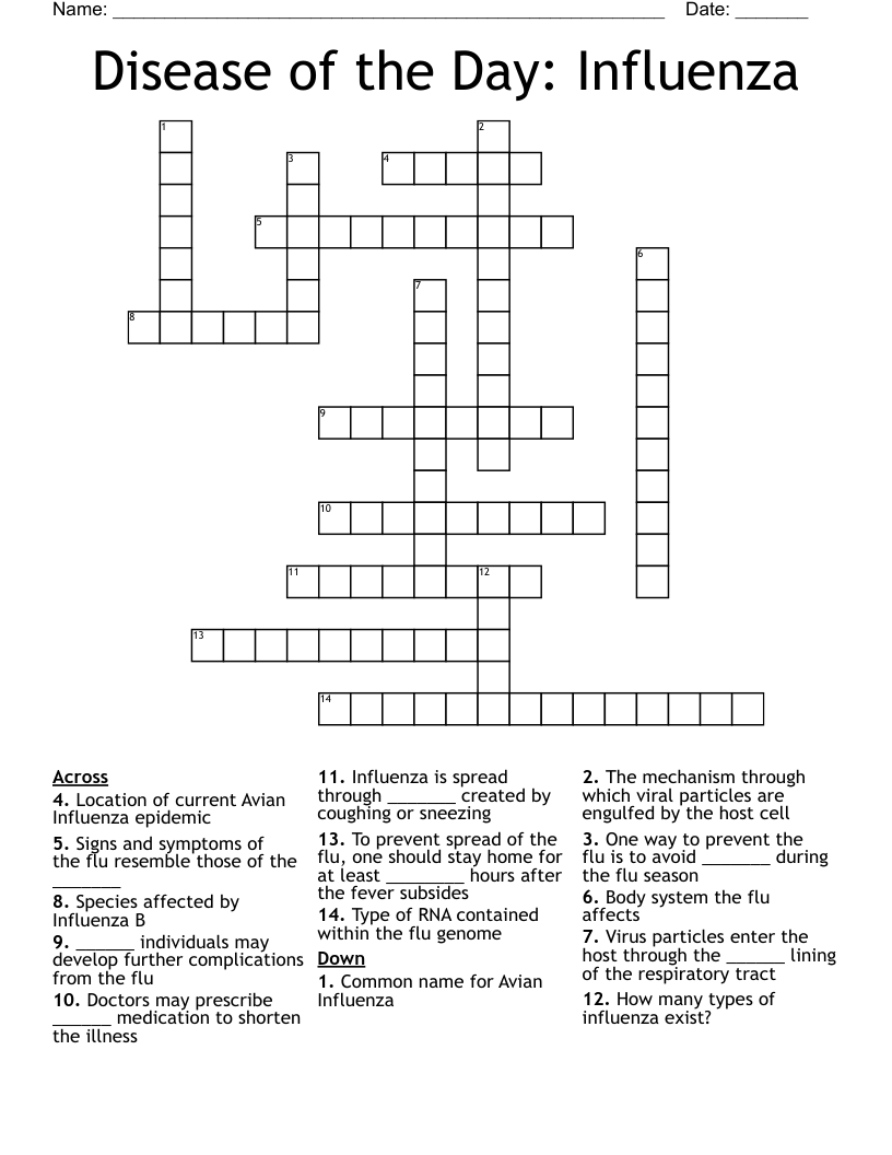 Disease of the Day: Influenza Crossword