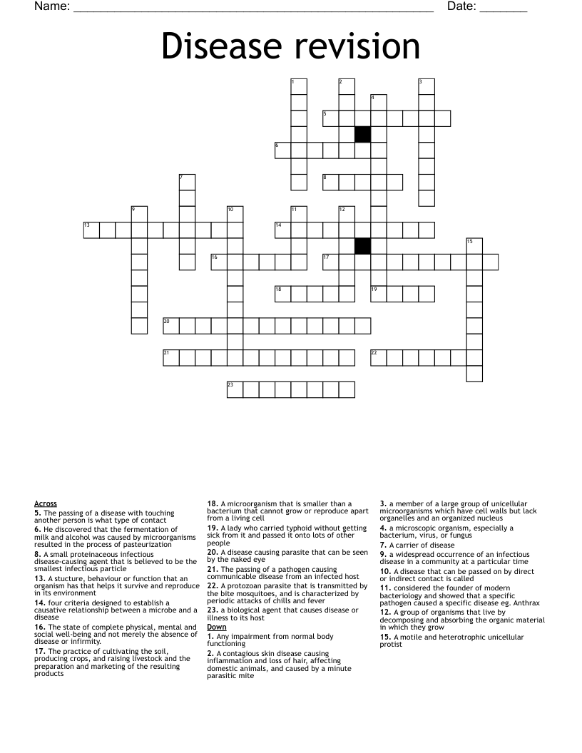 Disease revision Crossword