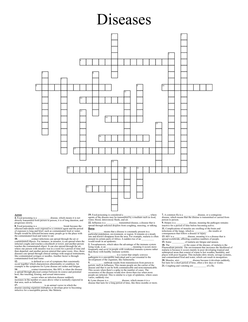 Diseases Crossword