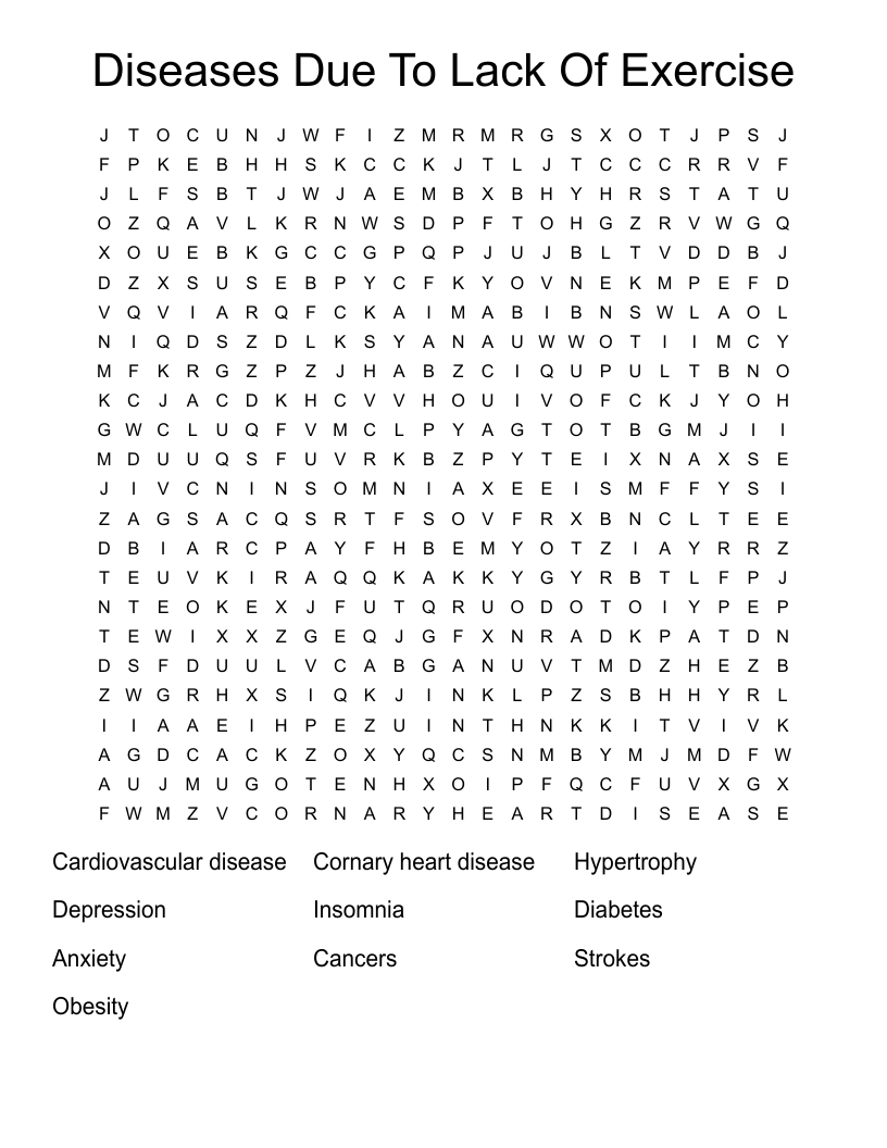 Diseases Due To Lack Of Exercise Word Search
