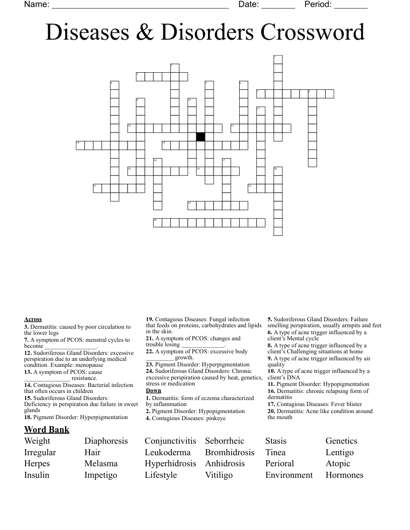Diseases & Disorders Crossword 