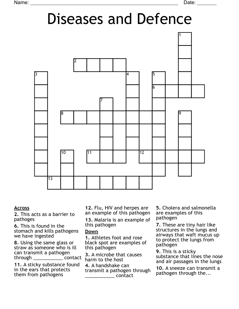 Diseases and Defence Crossword