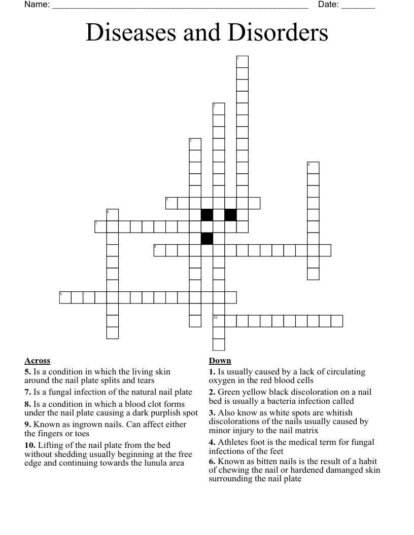 Diseases and Disorders Crossword