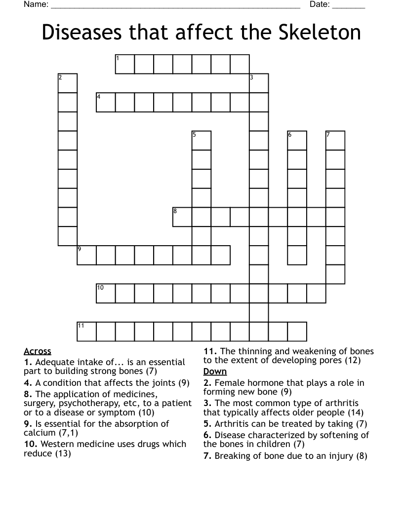 Diseases that affect the Skeleton Crossword
