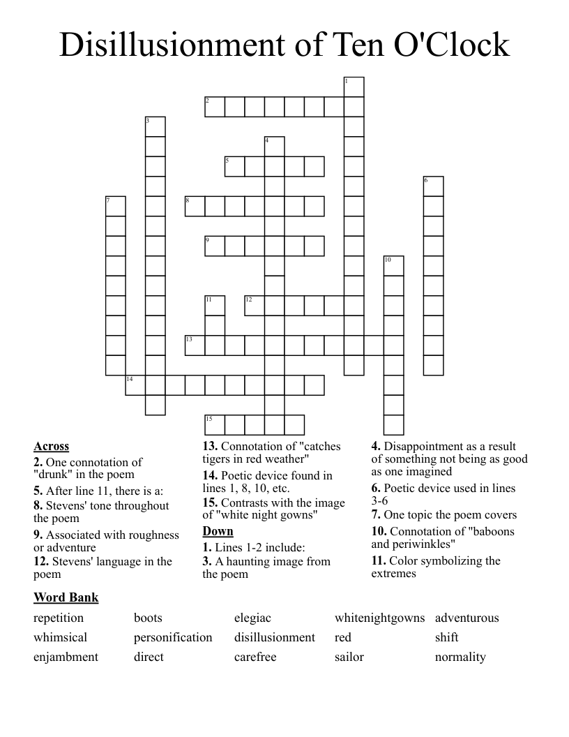 Disillusionment of Ten O'Clock Crossword