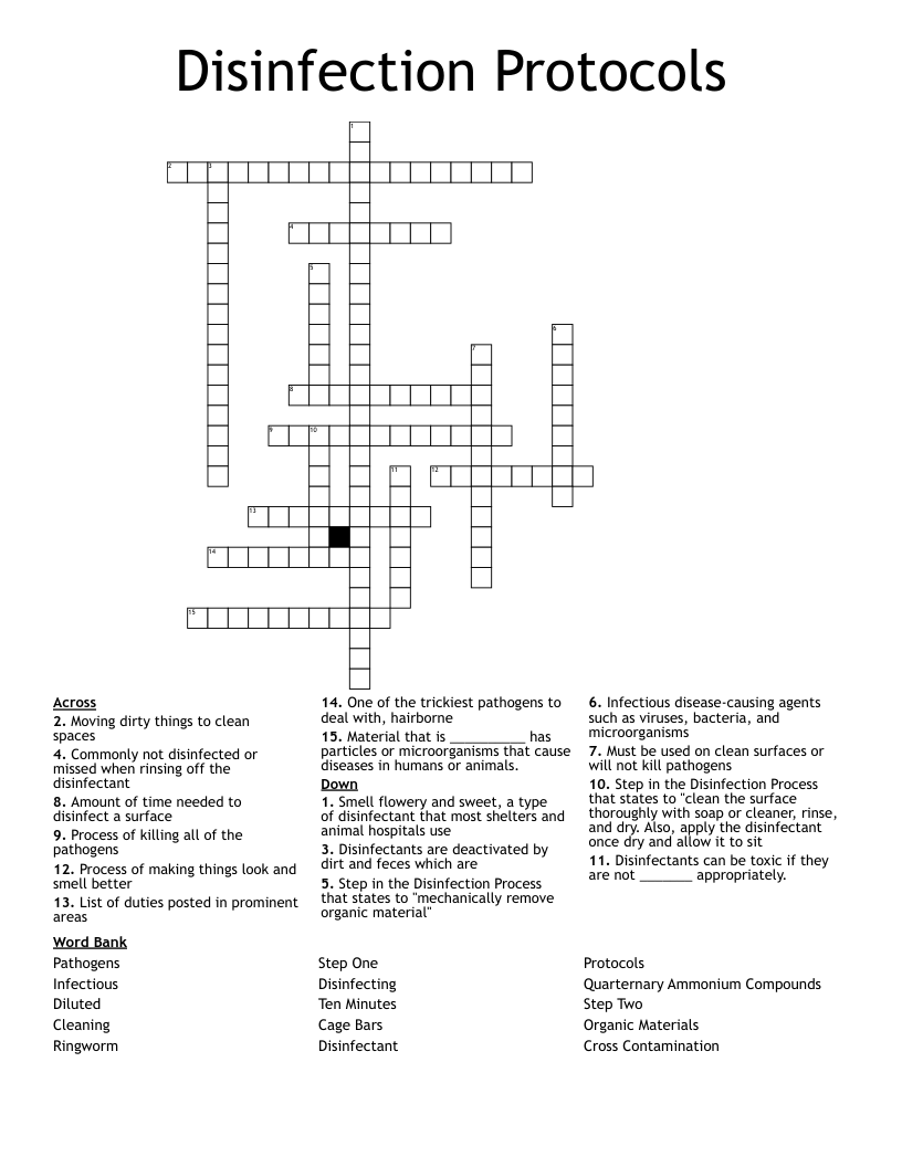 Disinfection Protocols Crossword