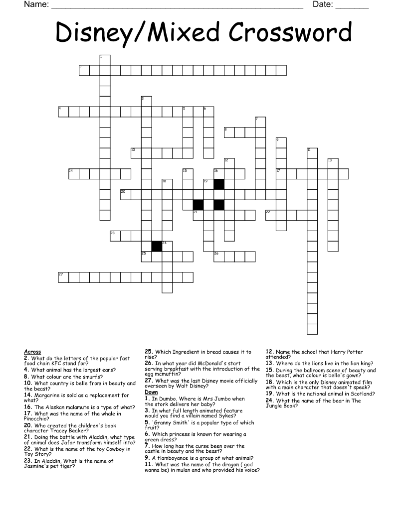 Disney/Mixed Crossword