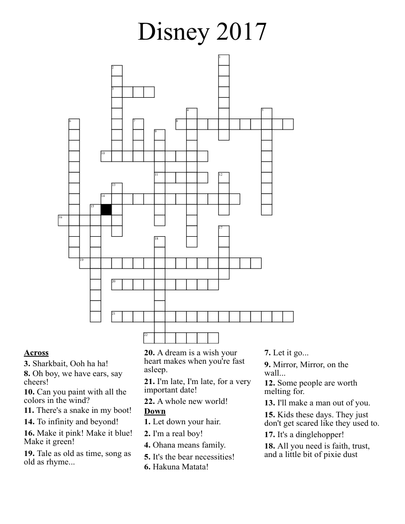Disney 2017 Crossword
