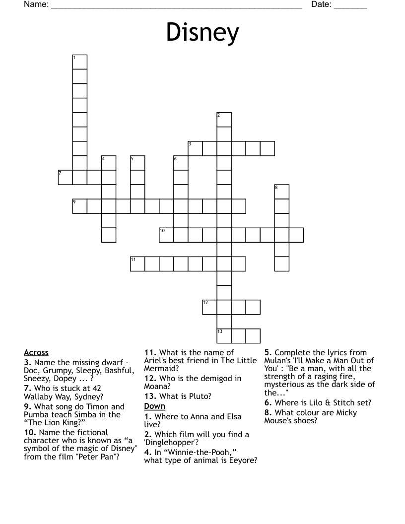 Disney Crossword
