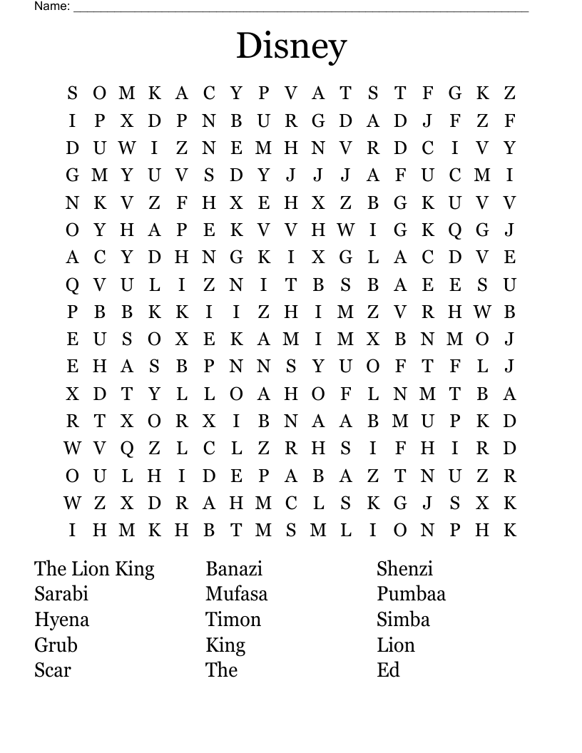 Disney Word Search