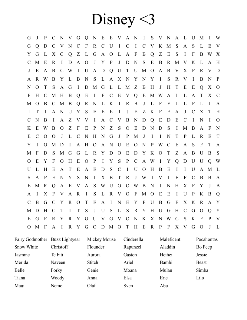 Disney <3 Word Search