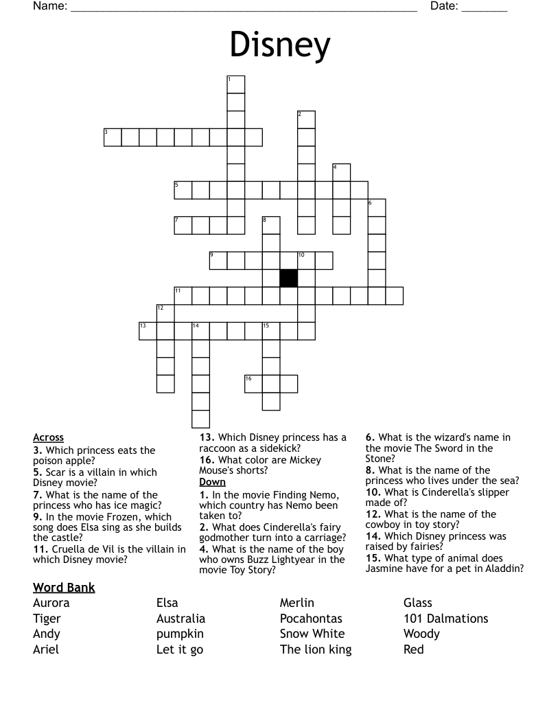 Disney Crossword