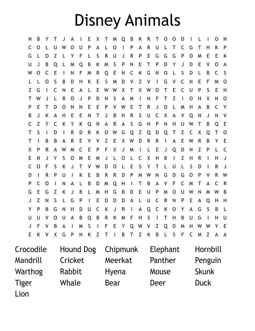 Disney Animals Word Search