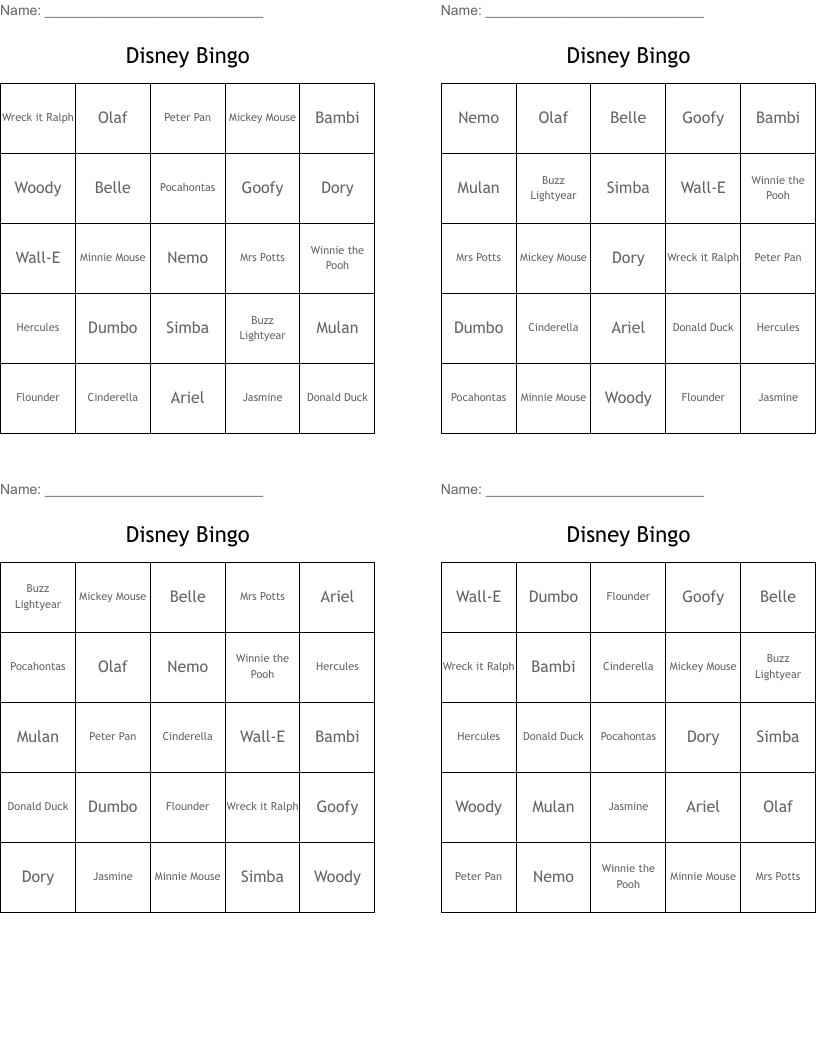 Disney Bingo