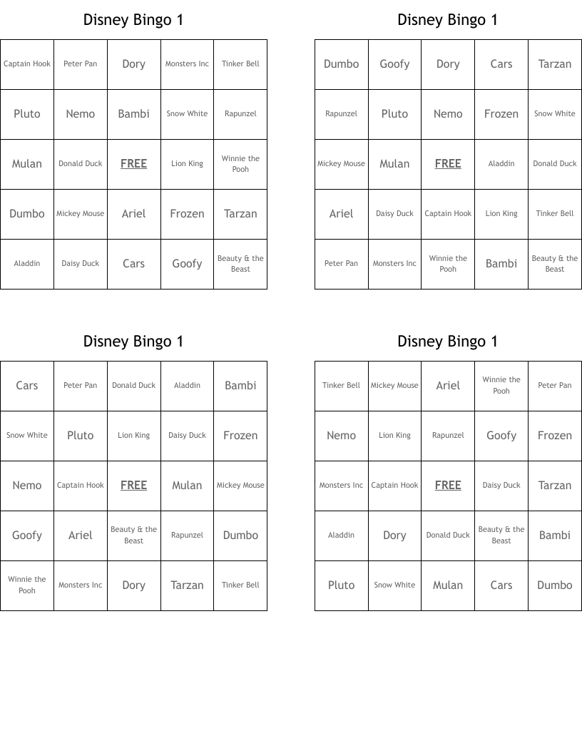 Disney Bingo 1