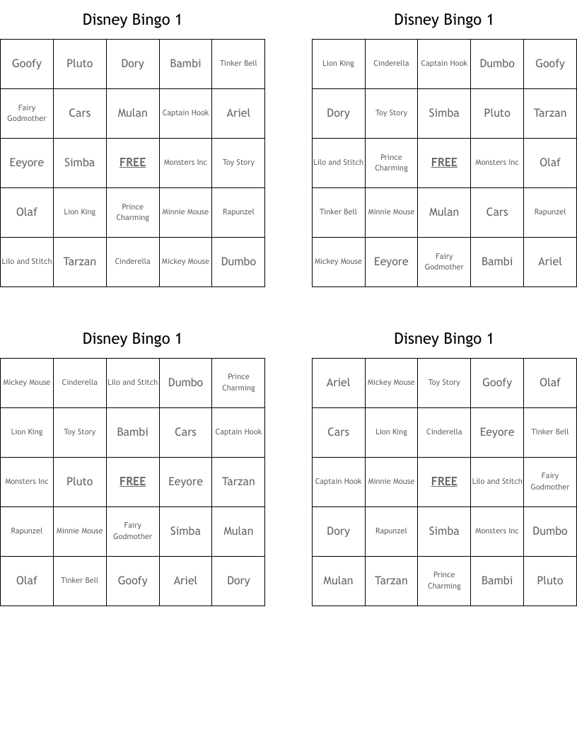 Disney Bingo 1