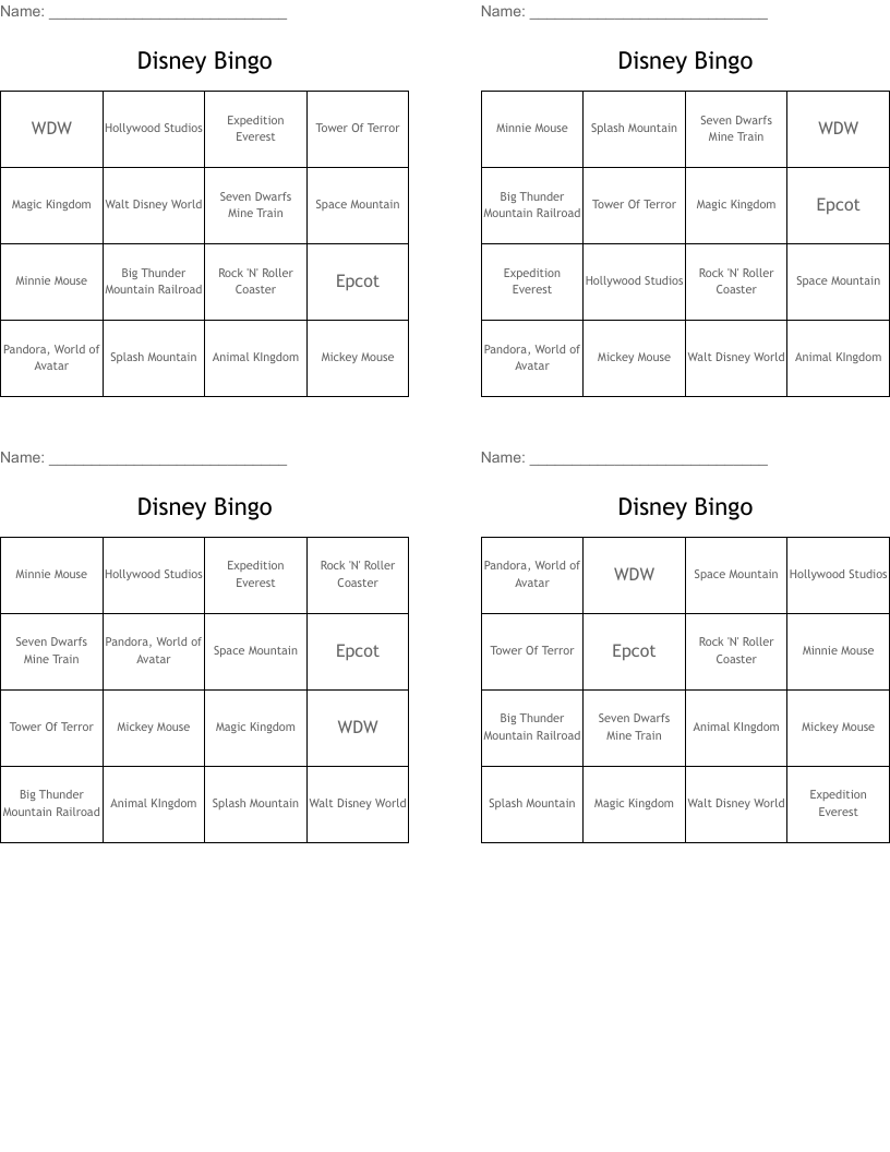 Disney Bingo