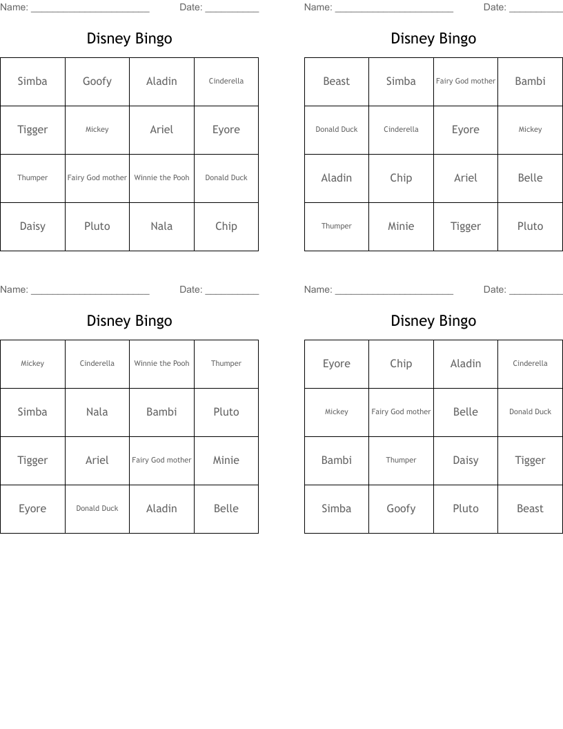 Disney Bingo