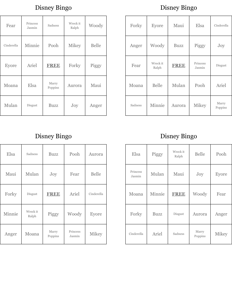 Disney Bingo