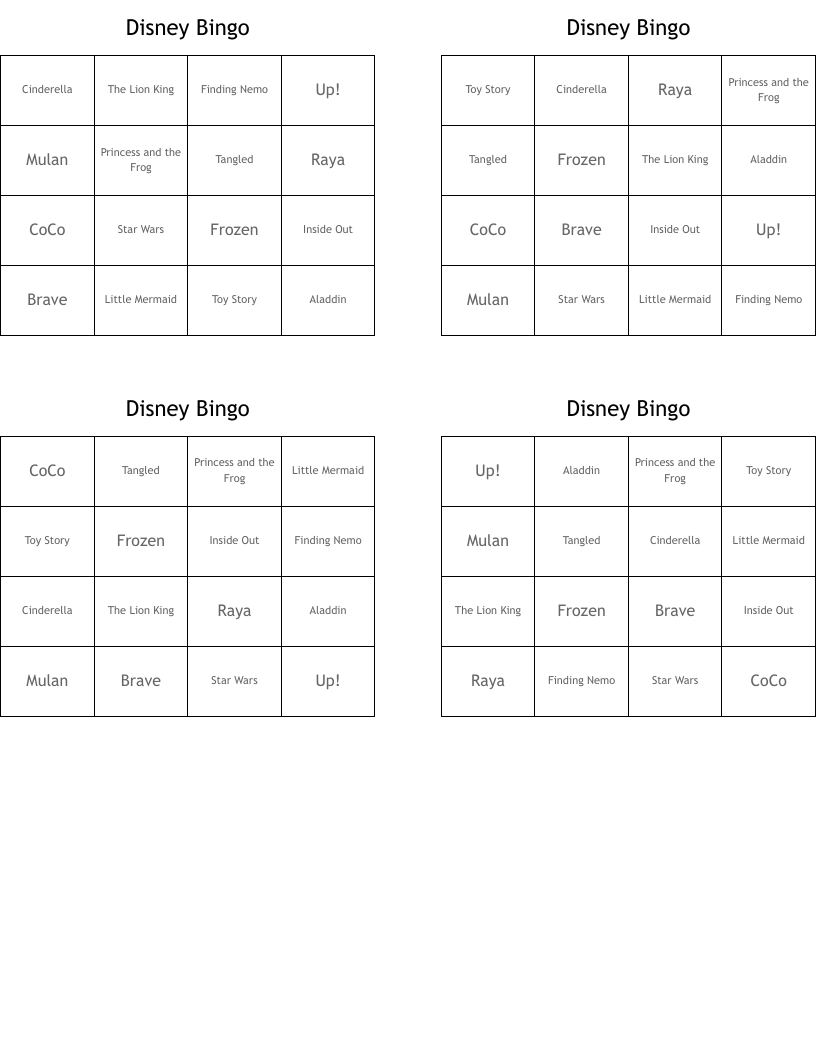 Disney Bingo