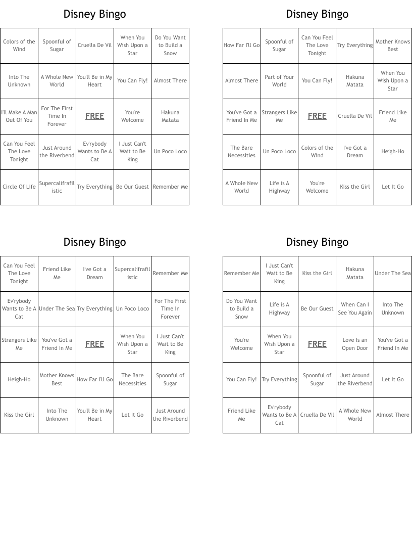 Disney Bingo