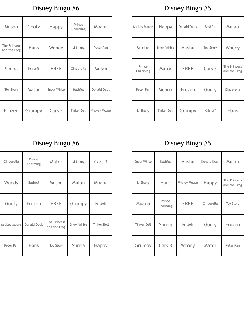 Disney Bingo #6