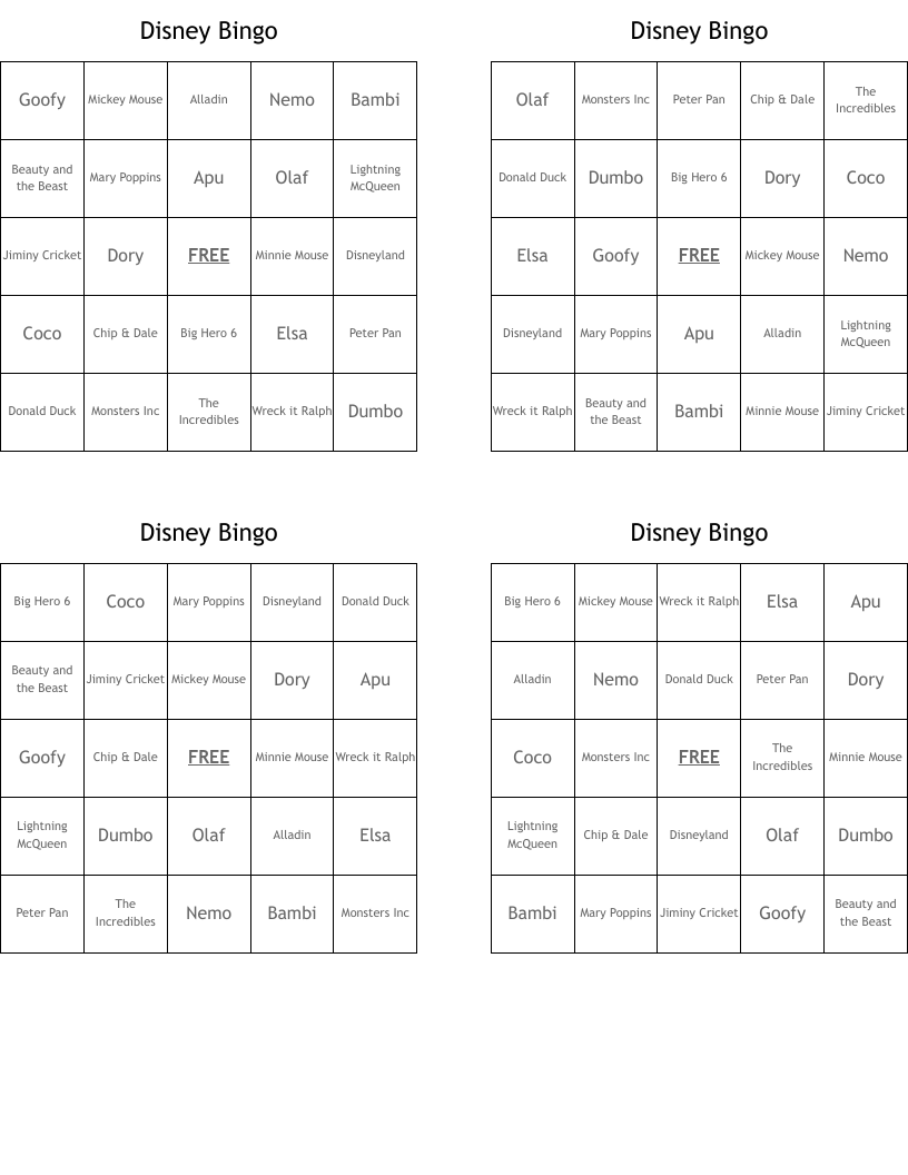 Disney Bingo
