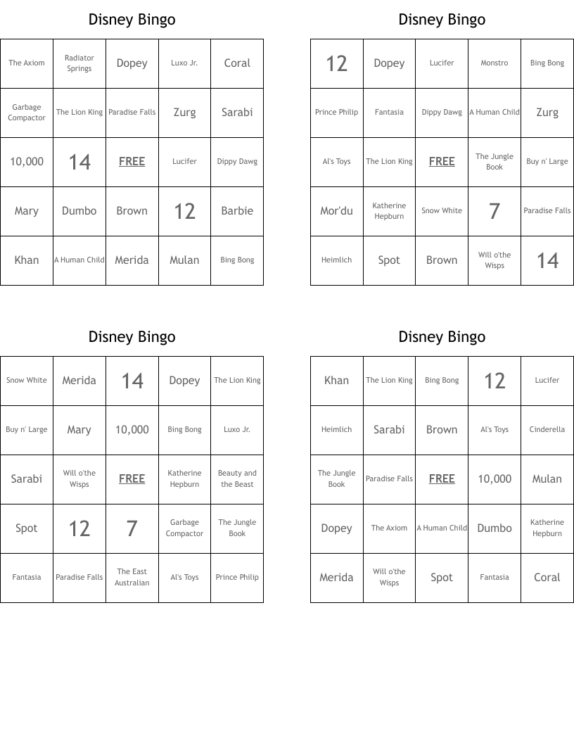 Disney Bingo 
