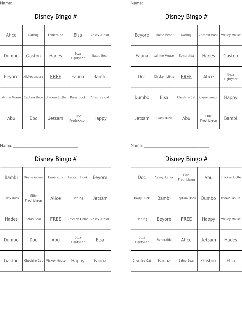 Disney Bingo # 