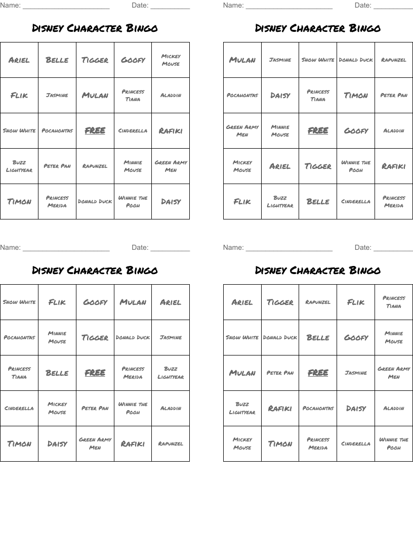 Disney Character Bingo