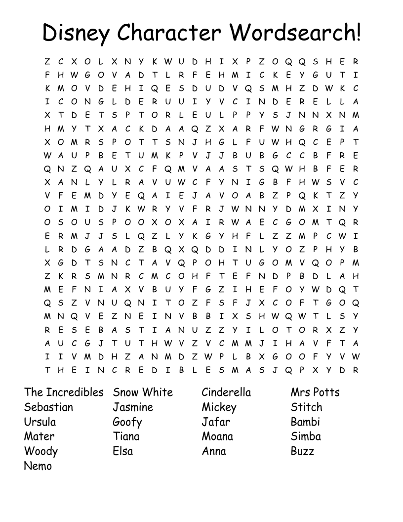 Disney Character Wordsearch!