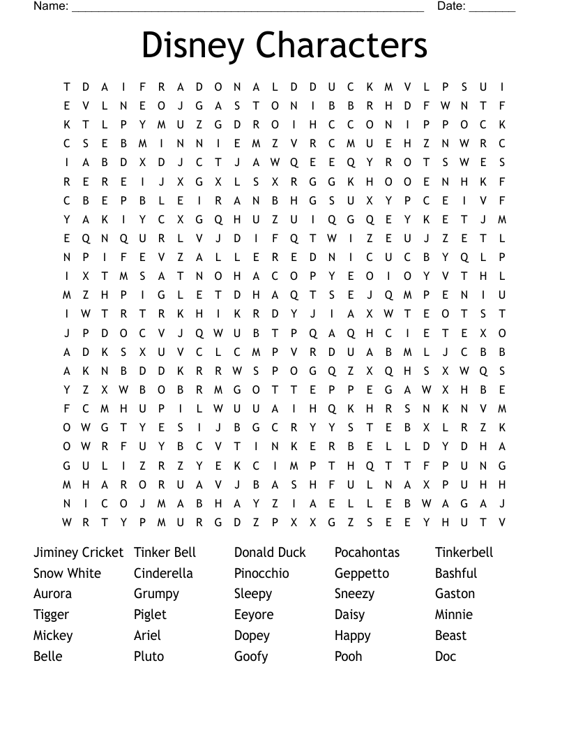 Disney Characters Word Search