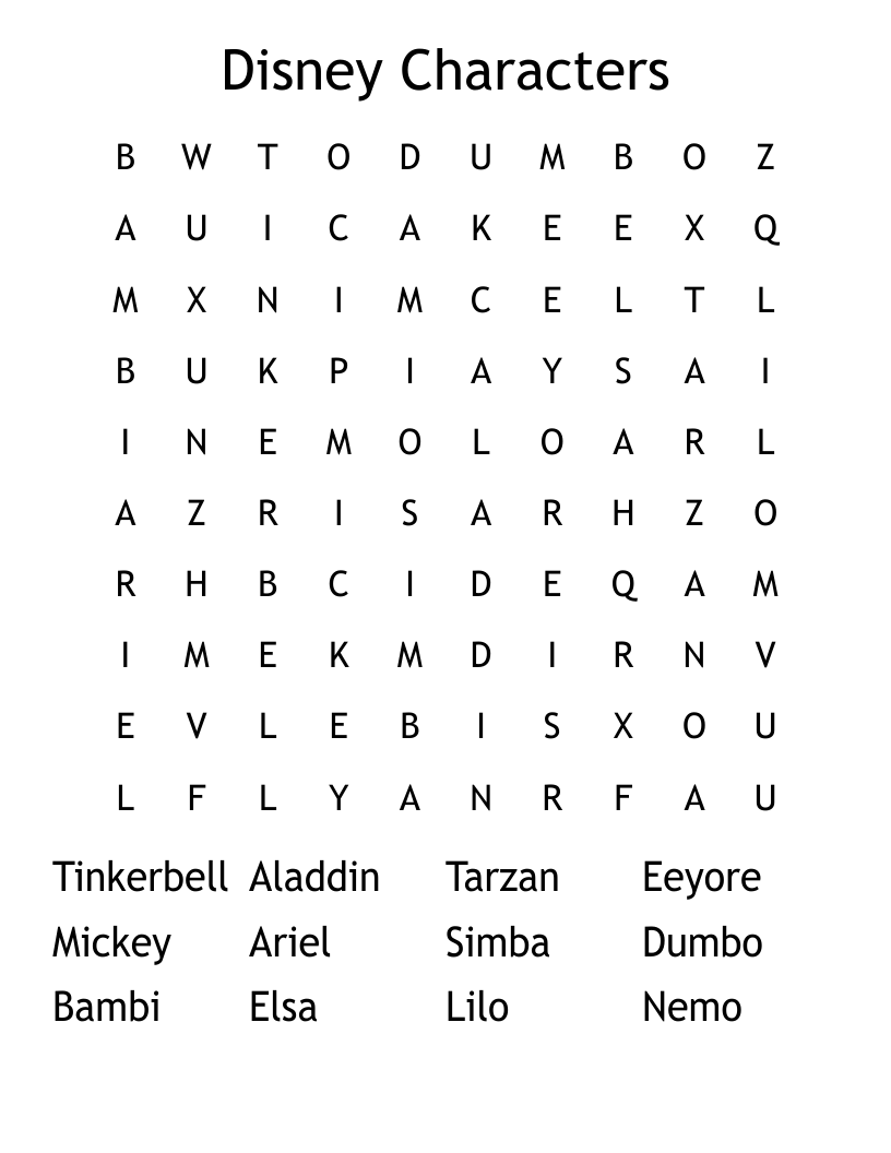Disney Characters Word Search