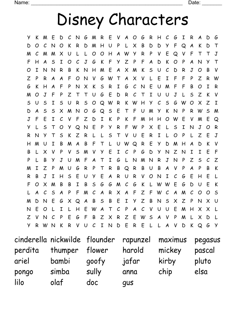 Disney Characters Word Search